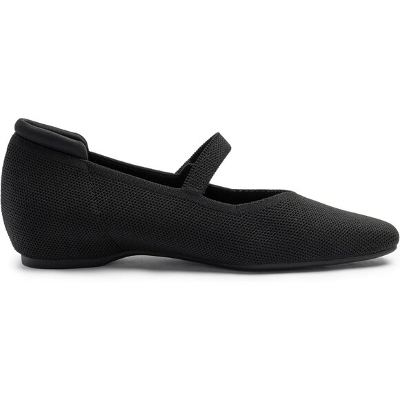 Women Black Knit Square Toe Arch Support and Concealed Low Wedge Ballet Flats - Picture 3 of 8